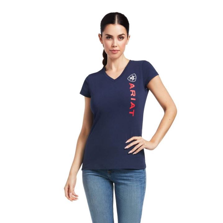 Ariat Vertical Logo T-Shirt Temno Modre | LDhdj2q4