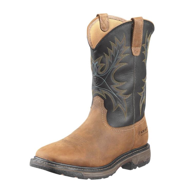 Ariat WorkHog Wide Square Toe Waterproof Steel Toe Work Boot Aged Bark | uEPcNSdr