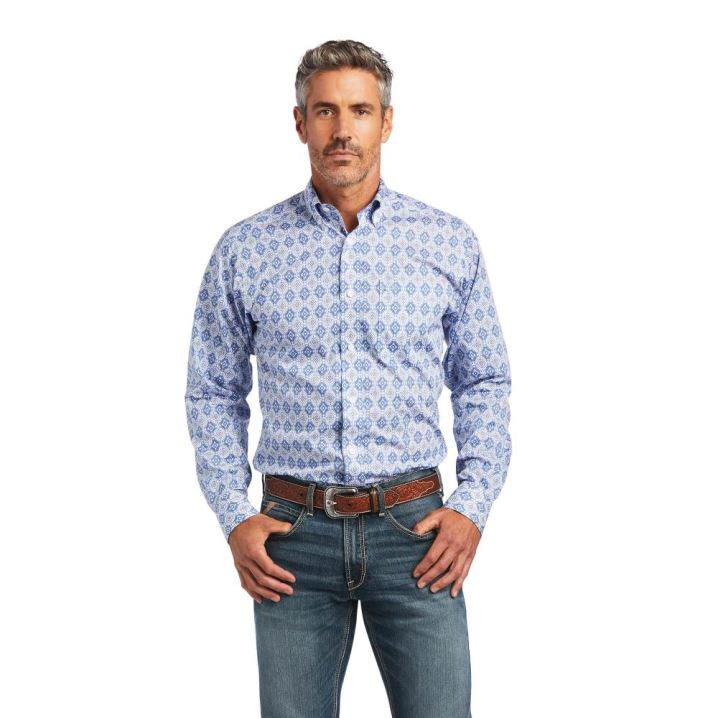 Ariat Wrinkle Free Eliot Fitted Shirt Modre | nj6BzVAA