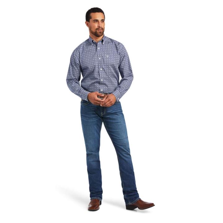 Ariat Wrinkle Free Ernest Classic Fit Shirt Temno Modre Modre | Z7X5C88n