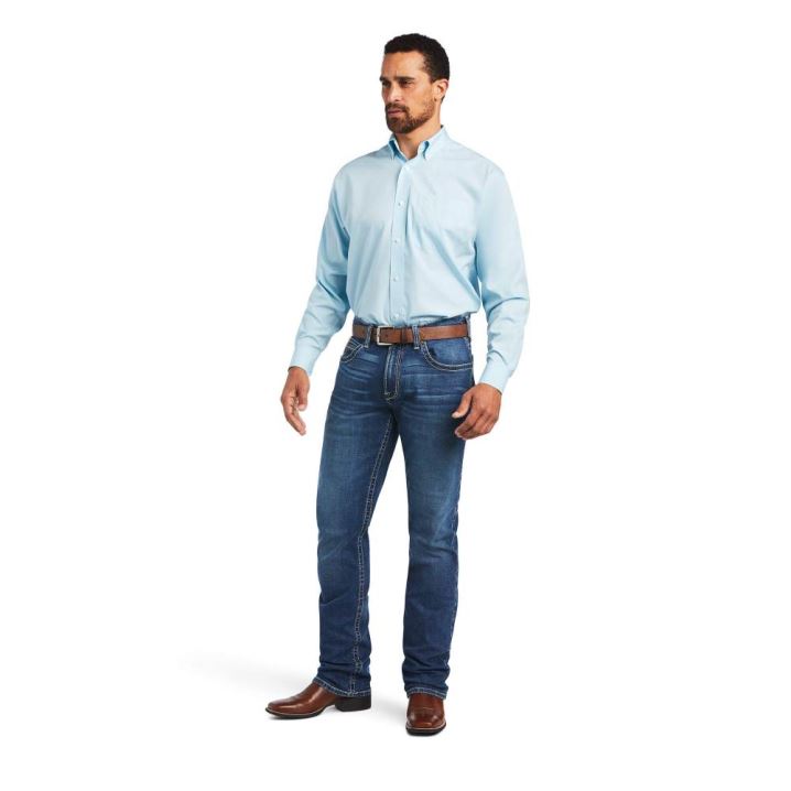 Ariat Wrinkle Free Solid Pinpoint Oxford Classic Fit Shirt Modre | b8MHjeiY